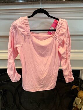 Lilly Pulitzer Light Pink Square-Neck Ruched Sleeve Top